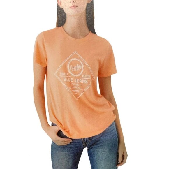 Lucky Brand "Blue Jeans" T-Shirt Orange, Plus Size XXL Women's Tee Shirt Top GUC - Picture 1 of 8